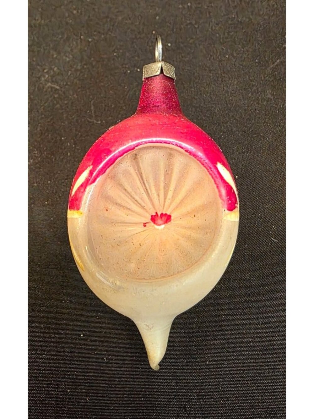Vintage MCM Hand Painted Mercury Glass Indent Reflector Pink Christmas Ornament